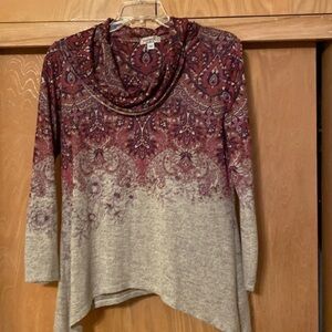 One World 90’s style cowl neck sweater boho poly spandex women’s large